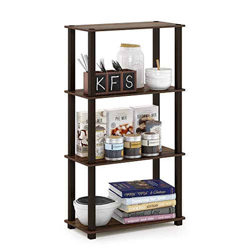 Furinno TURN-S-TUBE Storage Shelves, 4-Tier Book Shelf, Corner Shelf, Toolless Open Shelves, for Organization and Storage, Living Room, Garage, Home Office, Walnut - color: Walnut/Brown, size: 4-Tier Square Tube