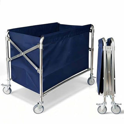 Industrial Laundry Cart with Wheel 12 Bushel (400l) Commercial Collapsible Laundry Hamper Large Heavy Duty Rolling Basket Waterproof Laundry Trucks for Home Organizer Storage - color: Blue