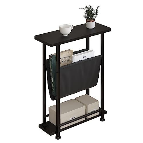Narrow Side Table, 3 Tier Small Side Table for Small Spaces, Morden Slim End Table with with Storage Holder, Narrow Nightstand for Bedroom, Living Room (Black) - color: Black