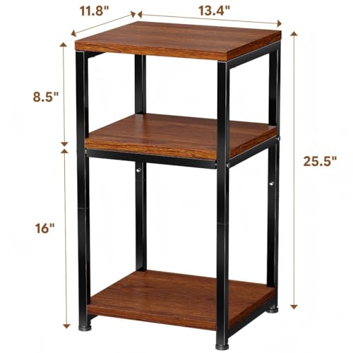 Ekisemio 3-Tier Side Table – End Table Nightstand for Small Spaces & Living Room, Rustic Brown