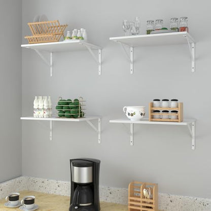 Deep Floating Wall Shelves - 4 Sets of 12 Inch Wide White Wood Shelves for Bathroom, Bedroom, Kitchen, Living Room - color: White Shelves