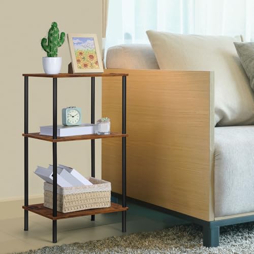 ETELI Tall End Table 3 Tier Side Table Small Nightstand, Rustic Brown | with Storage Shelf, for Small Spaces Living Room Bedroom Office - color: Brown