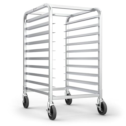 TenUp 10-Tier NSF Aluminum Sheet Pan Rack, Commercial Bakery Cooling & Storage Cart with Wheels, Heavy-Duty Bun Rack – 26" L x 20" W x 38" H - size: Full Size 10-Tier