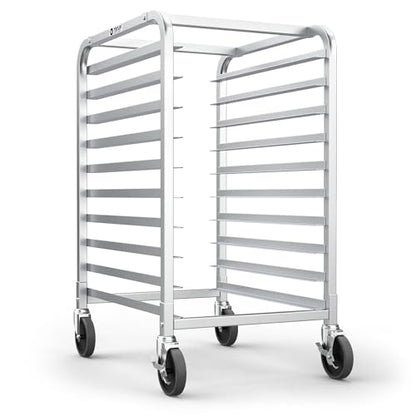 TenUp 10-Tier NSF Aluminum Sheet Pan Rack, Commercial Bakery Cooling & Storage Cart with Wheels, Heavy-Duty Bun Rack – 26" L x 20" W x 38" H - size: Full Size 10-Tier