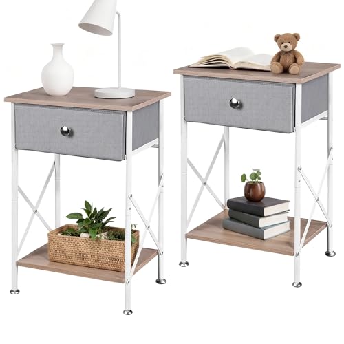 VECELO Night Stand Set of 2, Nightstand for Apartment, Dorm End Table for Small Spaces, Wood Side Table for Living Room, Bedside Table with Drawer for Bedroom, Easy Assembly, Light Brown - color: Light Brown, size: set of 2