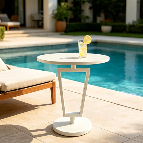 Lightdot White Round Side Table Modern End Table for Small Space Heavy Duty Metal Base Accent Table Nightstand for Living Room Bedroom Coffee-Easy Assemble - color: White-t