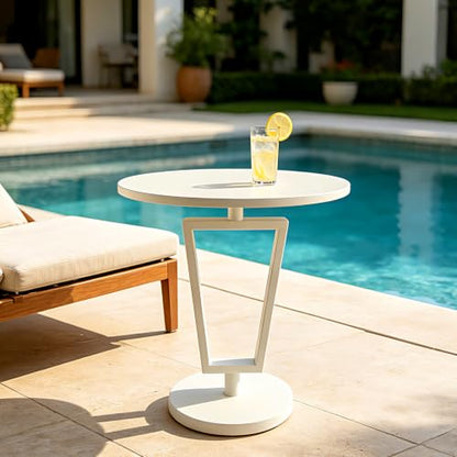 Lightdot White Round Side Table Modern End Table for Small Space Heavy Duty Metal Base Accent Table Nightstand for Living Room Bedroom Coffee-Easy Assemble - color: White-t