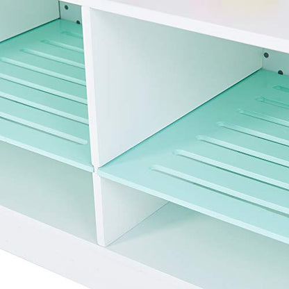Teamson Kids My Dream Bakery Shop Dessert Stand and Rolling Pastry Cart Interactive Wooden Play Set with 18 Pretend Baked Goods, White and Mint Green with Gray Polka Dot Accents - style: Bakery Shop Dessert Stand