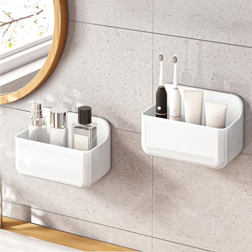 CGBE 2-Pack Cabinet Door Organizer, Self Adhesive Bathroom Shelves, White | Acrylic Shower Caddy, Wall Mounted Storage, No Drilling, Automatic Draining, For Cabinet Door and Shower Wall - color: White