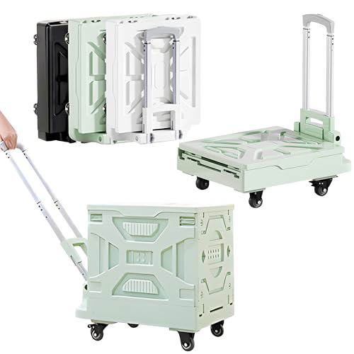 VECELO 16 GAL 2-in-1 Foldable Shopping Cart, Collapsible Utility Cart with Adjustable Handle & 360° Wheels, Dual-Mode Rolling Crate (Basket/Flatbed) for Groceries, Camping, Compact Storage, Green - color: Mint Green, size: 16 GAL