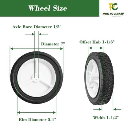 Parts Camp 7 inch Wheels Replace Oregon 72-107, Universal Wheel 9611 with 1/2" Axle Bore For Radio Flyer Wagon, Garden Cart, Hand Truck, BBQ Grill, Push Mower,Utility Cart (2 Pack) - size: 7-Inch