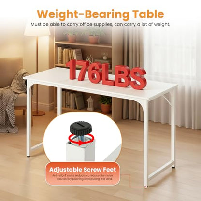 Dkelincs 47 Inch Computer Desk Home Office Desk Gaming Writing Desk Modern Simple Style Study Work Table with Metal Frame, Large Legroom, Adjustable Feet, Water-Resistant, Scratchproof Surface, White - color: White, size: 47 Inch
