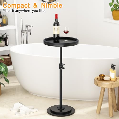 Small Side Table, Drink Table, Height Adjustable Round End Table, Pedestal Side Table for Small Spaces in Living Room, Bedroom, Black - color: Black-standard