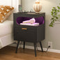 Veegle Nightstand,Modern Bedside Table with Storage Drawer and Open Wood Shelf, Accent Night Stand with Solid Wood Legs for Living Room, Bedroom and Small Spaces,Easy Assembly (Black-1) - color: Black-1