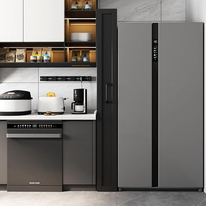 Slim Storage Cart Black Pull-Out Spice Rack Next to Fridge,Narrow Storage Cabinet with Open Self, Wood Unit Storage Rack with Handle Wheels for Narrow Spaces,7 Tier - size: 1
