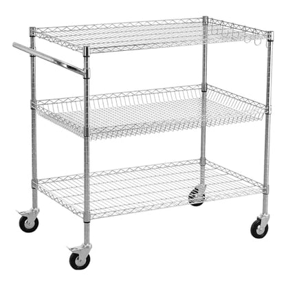 VEVOR Kitchen Utility Cart, 3 Tier Heavy Duty Adjustable Wire Storage Rack, Commercial Steel Rolling Service Trolley on Wheels, Work Table with Handle Bar, for Garage and Laundry Room, 40x25x40.9 in - size: 25"D x 40"W x 40.9"H