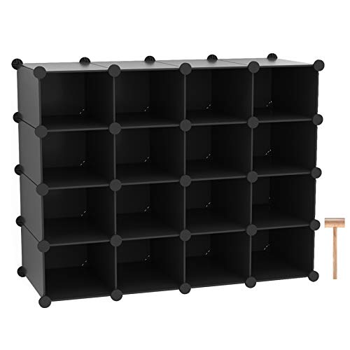 C&AHOME Plastic Shoe Rack,16-Cube Modular Shoes Storage Stand, Multifunction Closet Cabinet, Stackable Shoe Organizer Units for Bedroom Living Room Doorway, 36" L × 14.2" W × 28" H Black SRP15B - color: Black