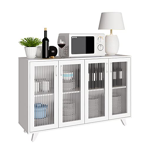 Panana Kitchen Buffet Server Table Accent Sideboard Cupboard Server Buffet Console Table with Doors Cabinet (49inch, White) - color: White, size: 49inch
