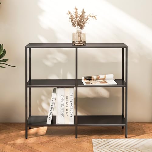 HDANI 31.5 Inch Metal Console Table with 3 Tier Strage Shelves,Narrow Entryway Table,Modern Sofa Tables for Entryway, Living Room,Bedroom,Black - color: Black, size: 31.5×9.84×29.53in