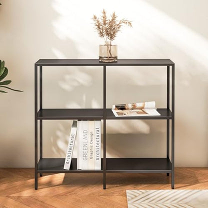 HDANI 31.5 Inch Metal Console Table with 3 Tier Strage Shelves,Narrow Entryway Table,Modern Sofa Tables for Entryway, Living Room,Bedroom,Black - color: Black, size: 31.5×9.84×29.53in