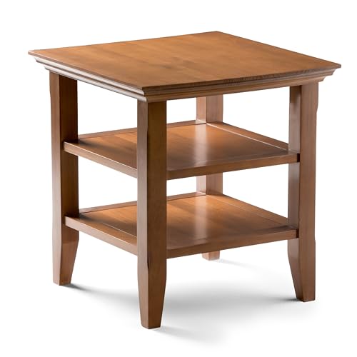 SIMPLIHOME Acadian End Table - 19 inch Wide Solid Wood Square Side Table with 2 Open Shelves in Light Golden Brown, Transitional Nightstand or Shelving Unit for Living Room or Bedroom with Storage - color: Light Golden Brown, size: 19 inch, style: End Tab