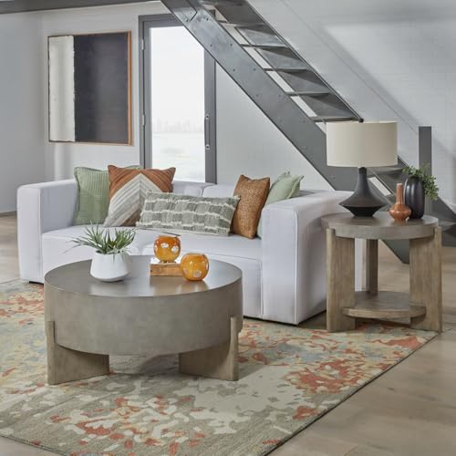 Liberty Furniture Affinity 3 Piece Set - Round Cocktail Table, 2 End Tables - Dusty Taupe Faux Concrete Tops - size: 3 Piece- Round Cocktail Table, 2 End Tables