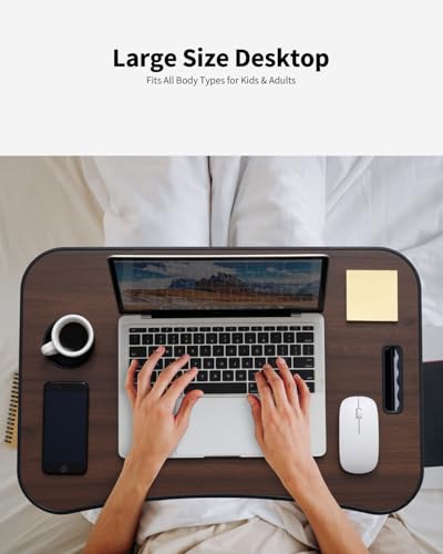 Foldable Lap Desk, Laptop Bed Desk, Portable Lap Table, Laptop Bed Table with Cup Holder & Tablet Slot & Lifting Handle for Working Writing Drawing & Eating - Walnut Brown - color: Walnut Brown