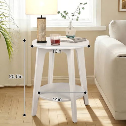 Small End Side Table Wooden Round End Table with Lower Shelf Wood Grain White Nightstand Sofa Tables for Small Spaces, Living Room, Bedroom - color: Wood Grain White