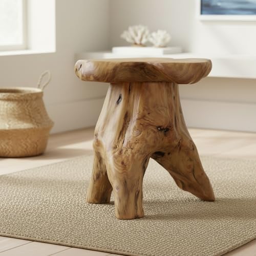 WELLAND Natural Cedar Stump Stool, Live Edge Mushroom Side Table, 14" H | Handcrafted from solid cedar with a live edge top and natural tree stump base