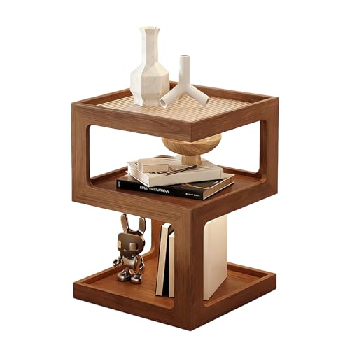 3-Tier Nightstand with Storage, Modern Wooden Side Table End Table No Assembly Required, Bedside Organizer with Open Shelves for Bedroom, Living Room, Office(Walnut-30cm) - color: Walnut Color, size: 11.81*11.81*21.16in