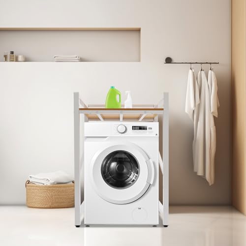 Over Washer and Dryer Shelves,Dryer Storage Shelf,3 Tiers Laundry Room Storage and Organizer Standing Shelf,Height Adjustable Laundry Room Shelves, Load-Bearing Capacity 22lbs (White+Yellow) - color: White+yellow