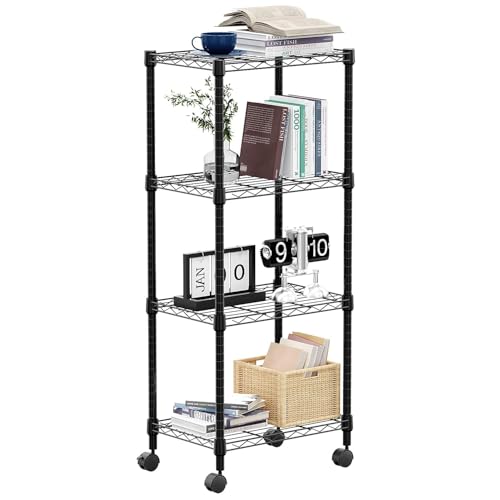 M MZG 4-Shelf Adjustable Heavy Duty Steel Wire Rack, Adjustable Storage Shelving Unit with Wheel for Kitchen, Garage, Laundry Black 11.8" D x 17.7" W x 40.8" H - color: Black, size: 4 tier, 11.8" D x 17.7" W x 40.8" H