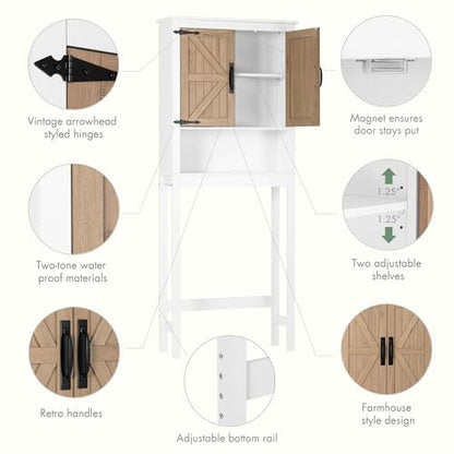 Spirich Over The Toilet Storage Cabinet, Farmhouse Over Toilet Bathroom Organizer with Wood Grain Barn Doors and Adjustable Shelves - style: Grain Barn Door