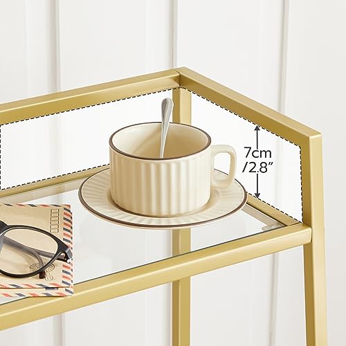 HOOBRO Gold Glass Shelf Stand, 3 Tier Standing Shelf Unit, Bathroom Organizer and Storage, Floor Storage Shelves Waterproof, for Bathroom, Laundry, Toilet, Tempered Glass, Gold GD77CJ01 - size: 15" L x 11.8" W x 30.3" H