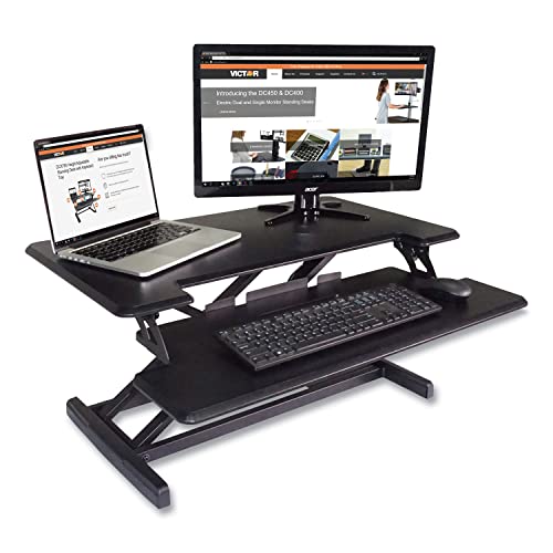 Victor DCX610 Height Adjustable Compact Standing Desk| Black| 33” Wide Sit-Stand Dual Monitor Desk and Laptop Riser Workstation| Compatible with Most Monitor Arms - color: Black