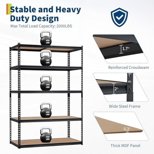 Storage Shelving Unit, 5-Tier Adjustable Metal Storage Shelves, 30" L x 12" W x 60" H Heavy Duty Garage Storage Shelves for Kitchen Pantry Basement Bathroom Laundry - size: 30" L x 12" W x 60" H