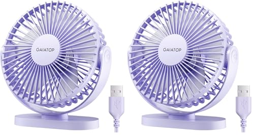 Gaiatop USB Desk Fan, 5.5 Inch Small Quiet Powerful 3 Speeds 90° Rotate, Personal Mini Portable Desktop Table Fans, Cooling for Home Office Car Travel Indoor Outdoor Pink (Pack of 2) - color: Purple, size: Small (Pack of 2)