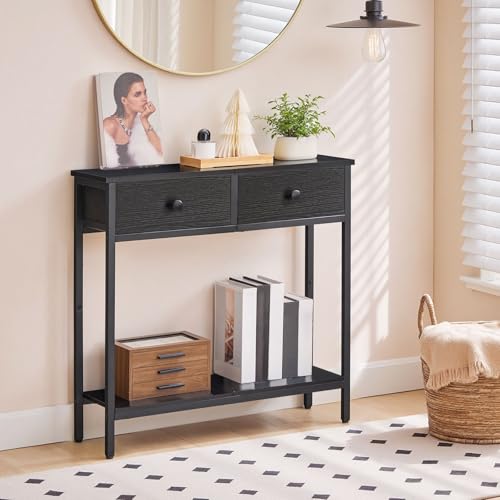 HOOBRO 29.5" Narrow Console Table with 2 Fabric Drawers, Small Entryway Table with 2-Tier Storage Shelves, Sofa Table, Behind Couch Table, for Living Room, Hallway, Black BB71XG01 - color: Black
