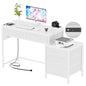Unikito Reversible Computer Desk with 5 Drawers, Sturdy Office Desk with Power Outlets and USB Ports, Study Writing Table with File Cabinet & Printer Stand, Vanity Desk with Storage, White - color: White