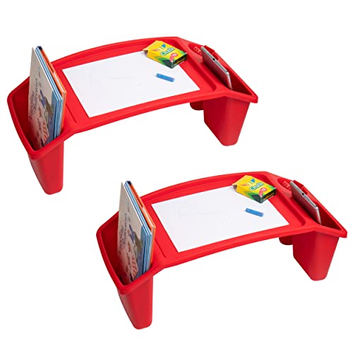 Mind Reader Kids Lap Desk, Portable Activity Tray with Side Storage, Stackable Plastic Desk for Drawing, Snacks, Study, Set of 2, Red - color: Red