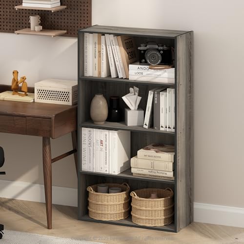 Furinno Simple Book Shelf, 4-Tier Bookshelf, Bookcase with Open Shelf, 9.4 x 23.6 x 41.7, for Living Room, Bedroom, Home Office, French Oak - color: French Oak, size: 4-Tier, Standard