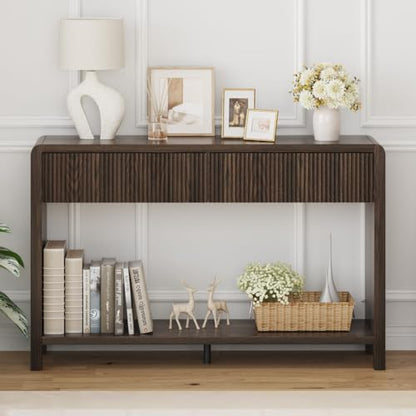 FATORRI Console Sofa Table with 2 Drawers, 47.2 inch Wood Couch Table Behind Sofa, Farmhouse Entryway Tables for Hallway Storage, Dark Walnut - color: Dark Walnut