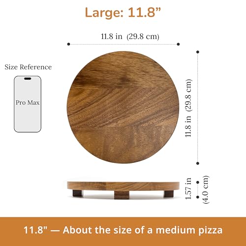 Round 11.8" Acacia Wood Decorative Tray – Farmhouse Wood Riser Pedestal Stand for Kitchen and Bathroom Decor, Counter Display, Vanity Tray (Large, 11.8" Dia) - size: Large: Dia 11.8"