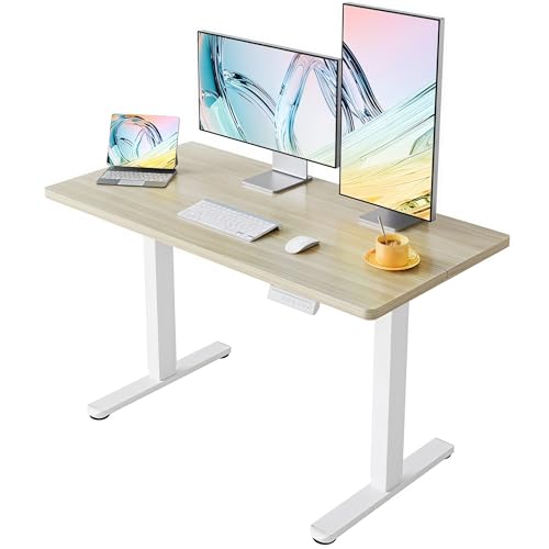 HUANUO 40x24 Inch Electric Standing Desk, Height Adjustable, Light Walnut | Smooth Home Office Desk, 176lbs Capacity with 4 Memory Presets & Headphone Hooks. Easy to assemble Computer Gaming desk - color: Natural, size: 40" X 24"