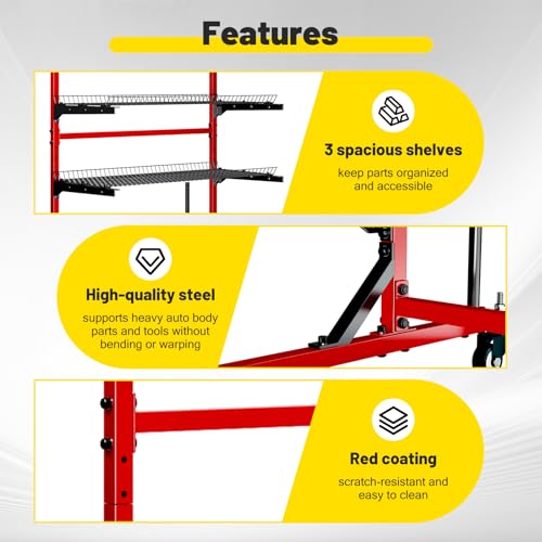 Heavy Duty Parts Management Cart, Auto Body Rolling Parts Storage Shelves, 3 Shelf Rack with Wheels, Wire Shelving Car Tools for Workshop Garage Auto Repair Shop