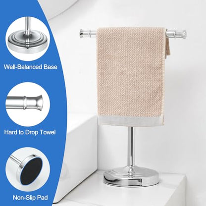 RUMOSE 13 Inch Polished Chrome Towel Stand Hand Towel Holder Bathroom Kitchen Vanity Countertop T-Shape Towel Rack Free Standing Stainless Steel Towel Bar Towel Ring - color: Polished Chrome