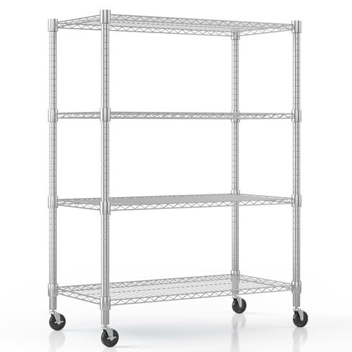 Himimi 4-Tier Heavy Duty Steel Wire Rack Storage Shelving, Adjustable Metal Storage Shelves with Wheels, 72''H Wire Shelf for Kitchen Garage Basement Pantry Organization, 18" D×36" W×72" H-Silver - color: Silver, size: 18"D×36"W×72"H, 4-Tier