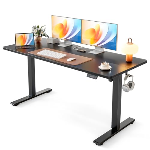 Cubiker Standing Desk, 55x24 Inches Sit Stand Home Office Desk, Electric Stand up Desk, Adjustable Desk with Splice Board, Black Frame/Black Top - color: Black, size: 55x24