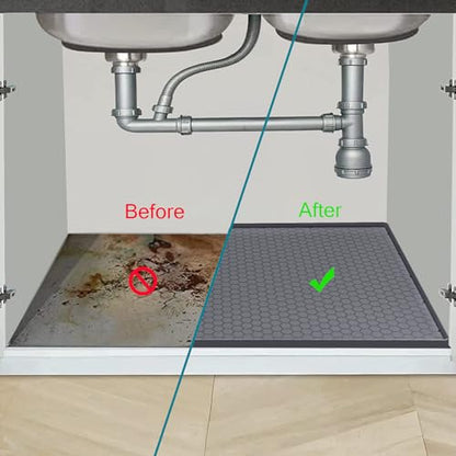 Under Sink Mat 22 x 22, Silicone Under Sink Liner for Kitchen Waterproof Bathroom Cabinet Mat, Grey - color: Gray, size: 22"W x 22"L