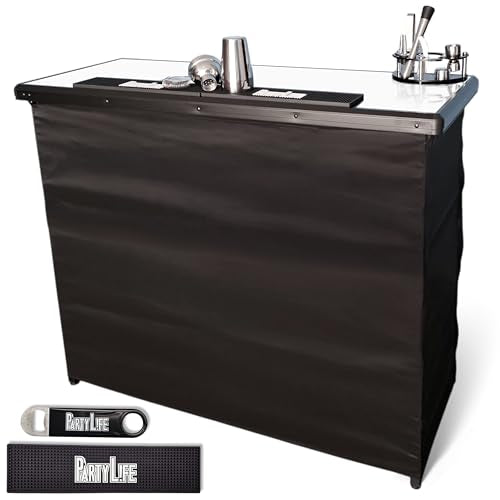 PartyLife Premium Portable Bar Table w/Folding Legs, Black Fabric Bar Skirt, 2 Storage Shelves & 2 Carrying Bags | Commercial Grade | Strong & Sturdy - White - color: White, size: Premium, style: Base Model
